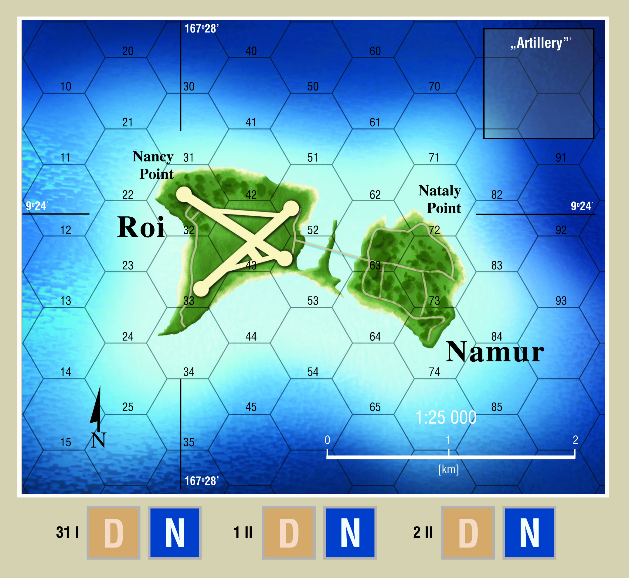 Mapa wyspy Roi i Namur z gry Pacific 1941-45