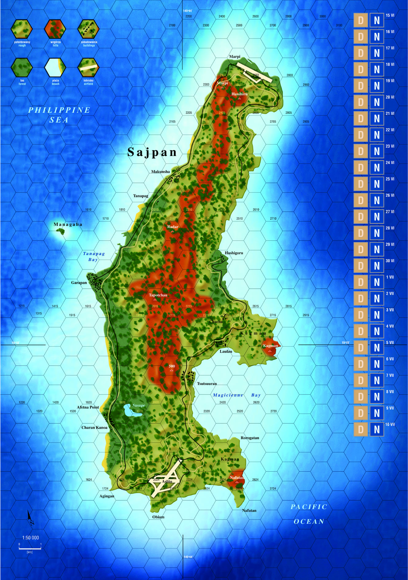 Mapa wyspy Sajpan z gry Pacific 1941-45