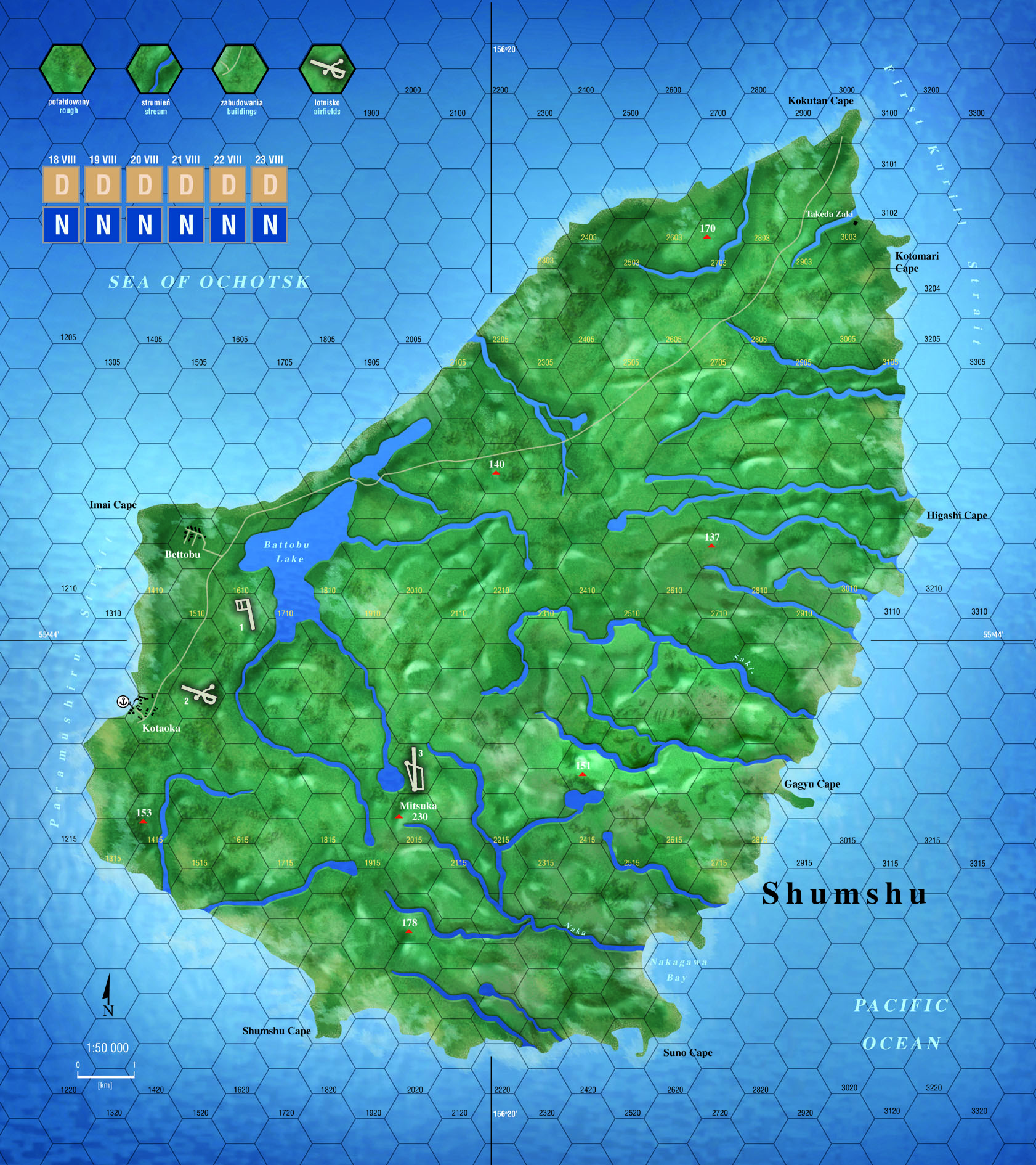 Mapa wyspy Shumsu z gry Pacific 1941-45
